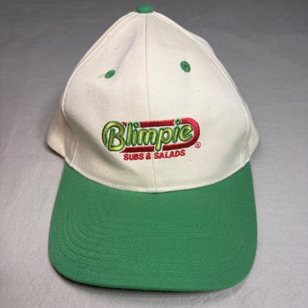 Vintage Blimpie Subs Salads Snapback Hat Bennett Uniform Cream Green Promo Cap